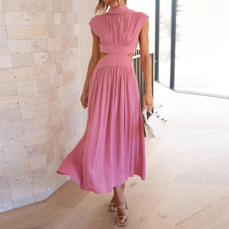 Valerie Ashford | Midi-kjole med cutout-detalje og elegant stand-up krave