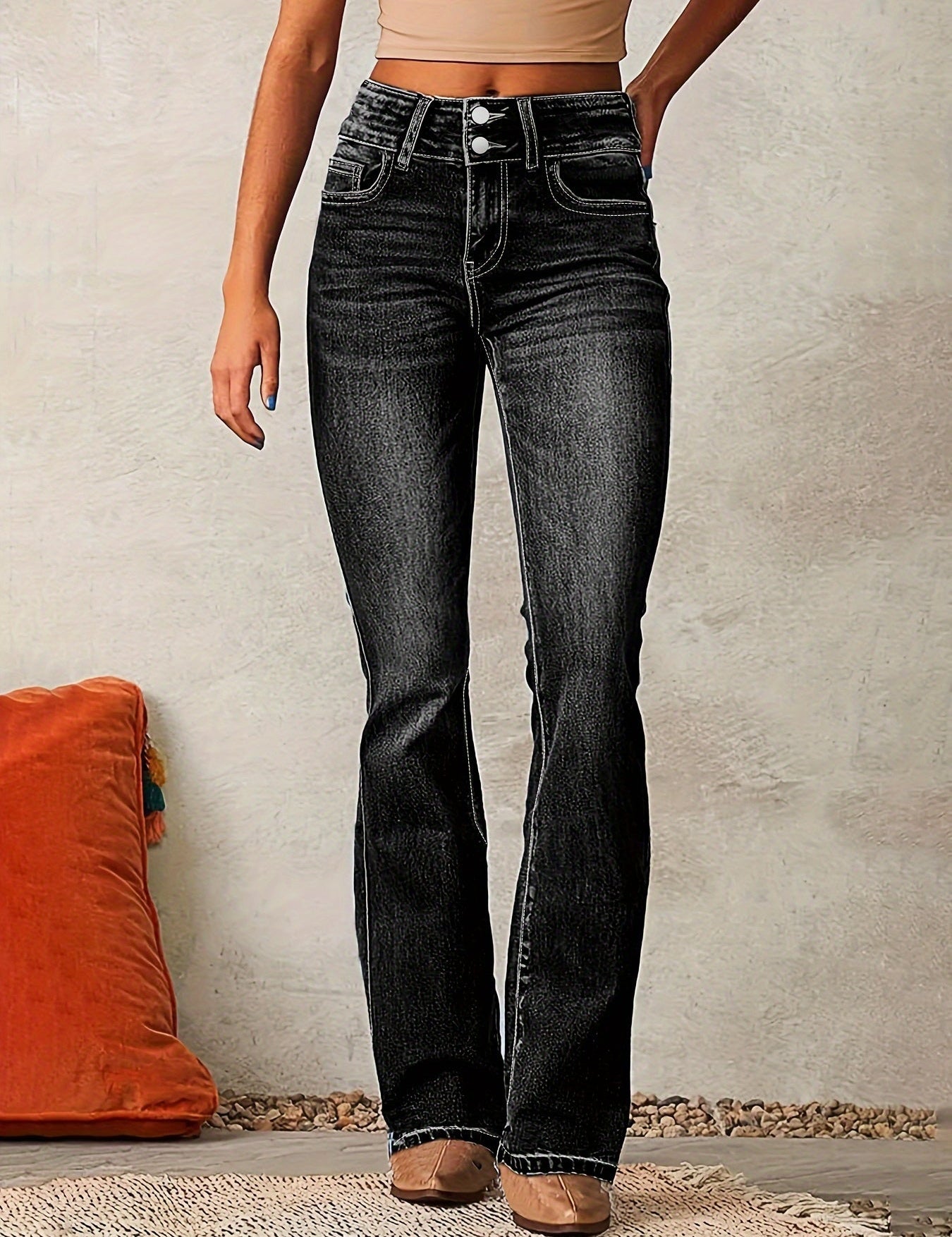Romina Ashford | Højtaljede Flared Jeans i Long Denim til Kvinder