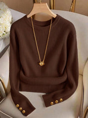 Lena Holm | Rippstrickbluse mit Goldknöpfen