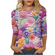 Ditte Kragh | Blomsterprintet T-shirt med 3/4 ærmer