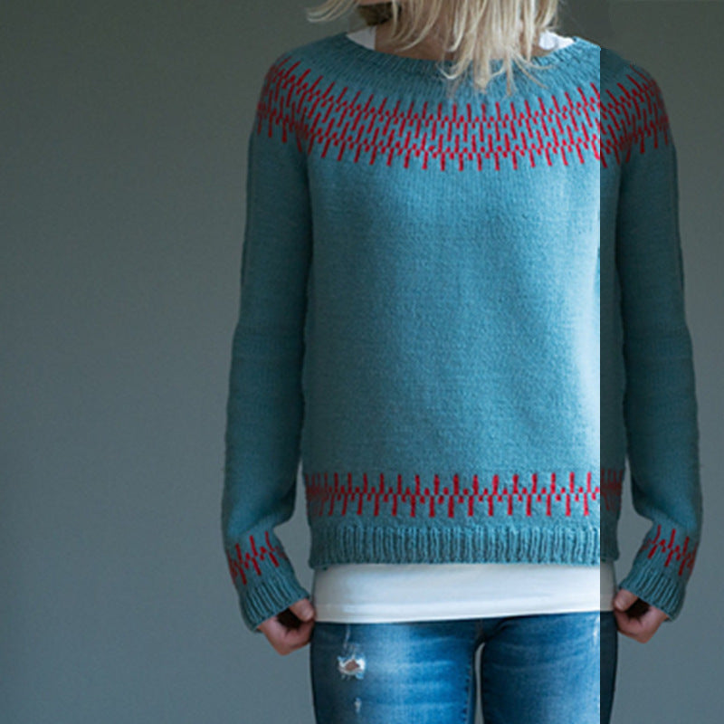 Malene Vinther | Blauer Strickpullover mit Waldmotiv für Damen