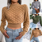 Stine Vestergaard | Cropped Textured Knit Top with Puff Sleeves