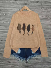 Agnete Lindholm | Grov strikket sweater med kattesilhuetter