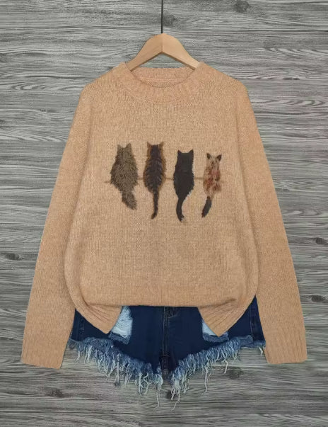 Agnete Lindholm | Grov strikket sweater med kattesilhuetter