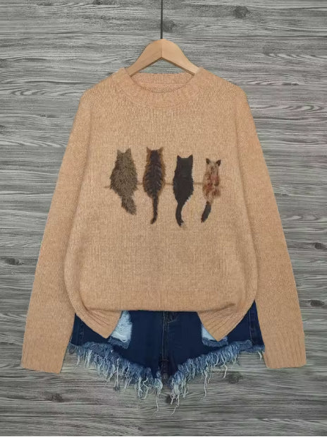 Agnete Lindholm | Grov strikket sweater med kattesilhuetter