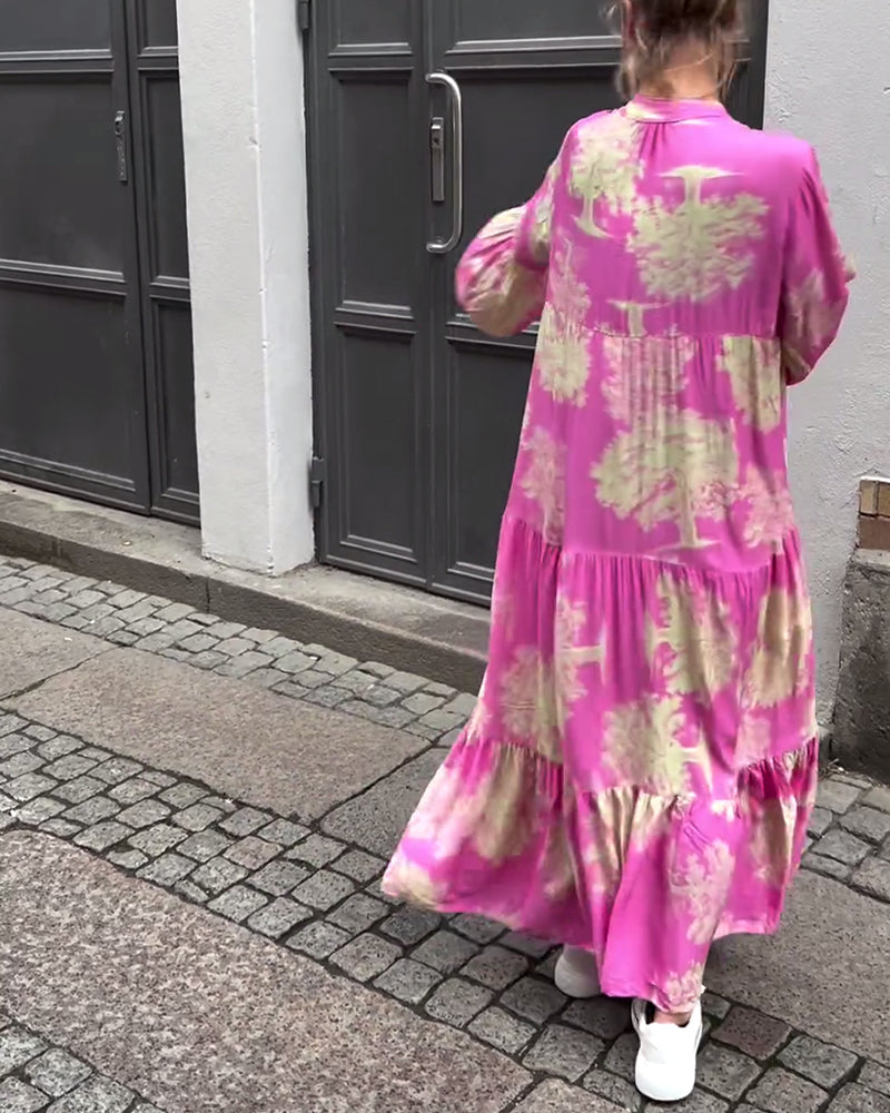 Carlotta Sinclair | Maxi-skjortekjole med naturprint og flæseærmer