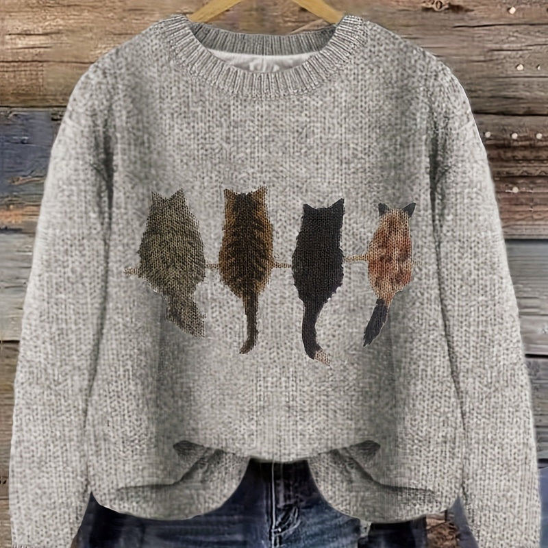 Agnete Lindholm | Grov strikket sweater med kattesilhuetter