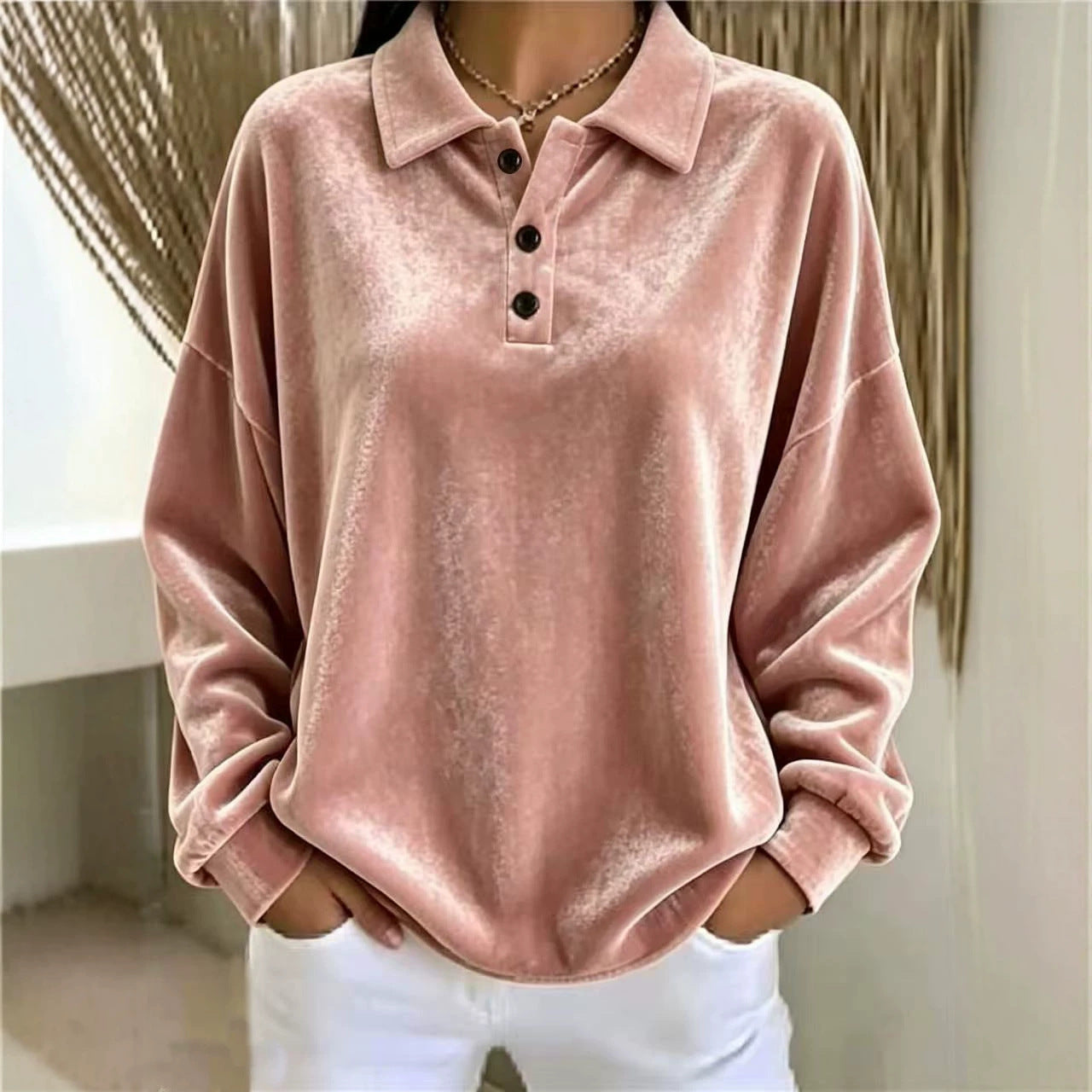 Karin Bendtsen | Oversize velurové polo s dlouhými rukávy
