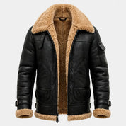 Anders Bruun | Aviator-Lederwinterjacke mit Lammfellkragen
