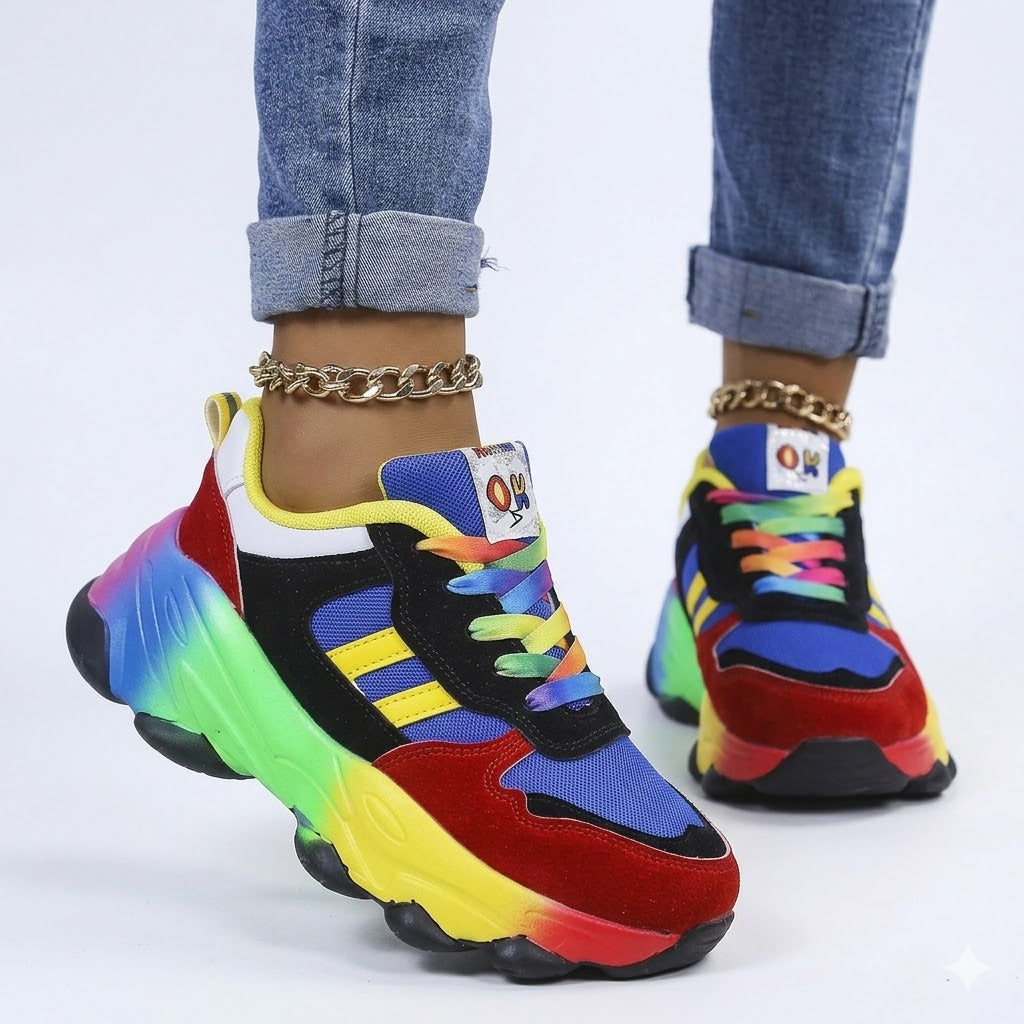 Rosanna Ashworth | Regnbue Sneakers med Farverig Retro Design