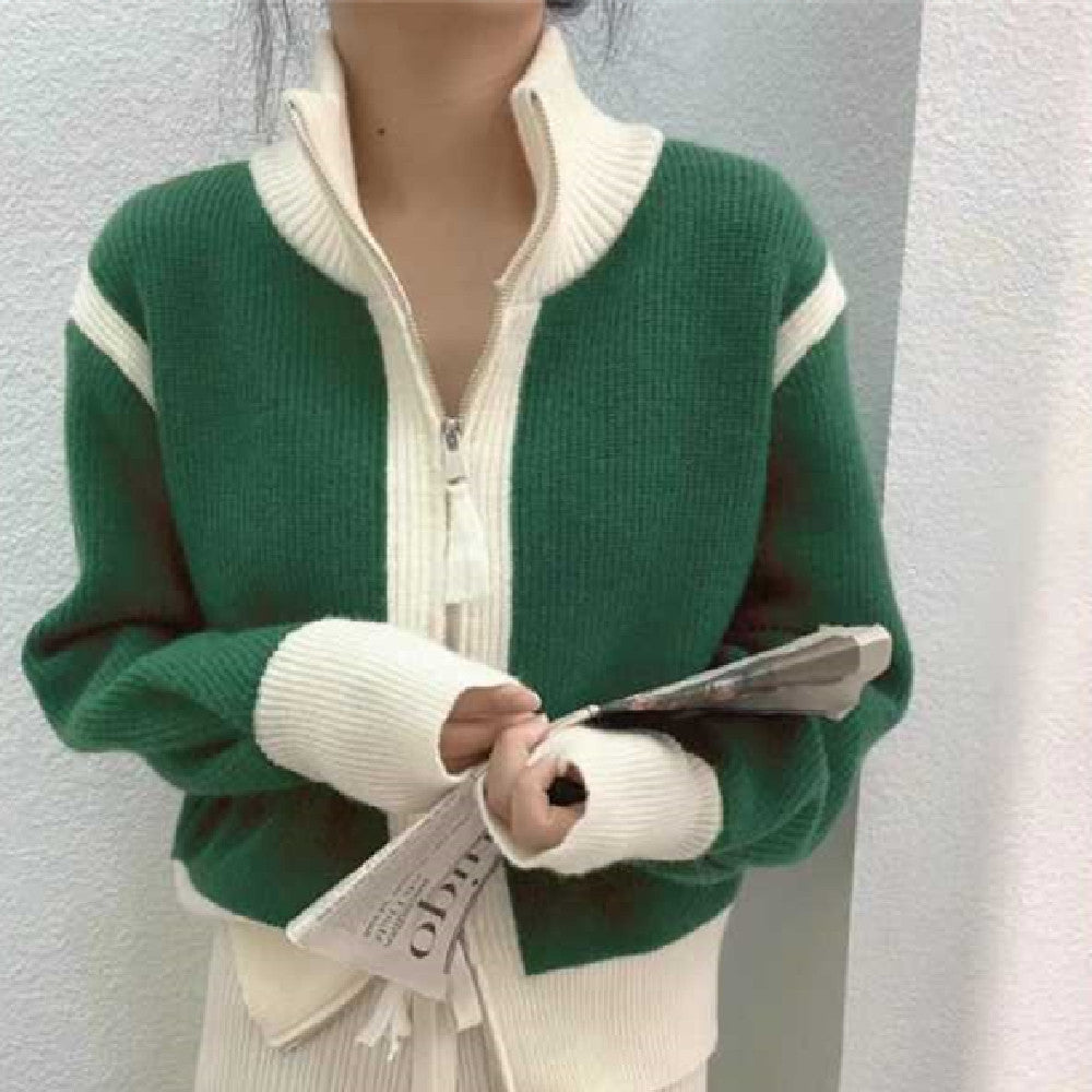 Trine Hoffmann | Green knitted cardigan with zipper
