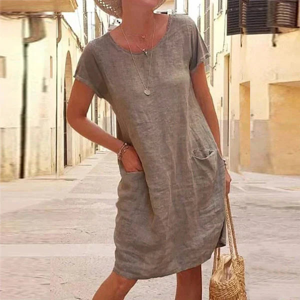 Margot Ashford | Midi-Casual Kjole i Linned til Kvinder