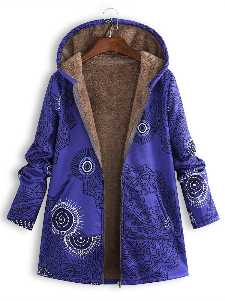 Bettina Storgaard | Hooded jakke med etnisk print og plysfor
