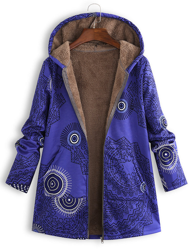 Bettina Storgaard | Hooded jakke med etnisk print og plysfor