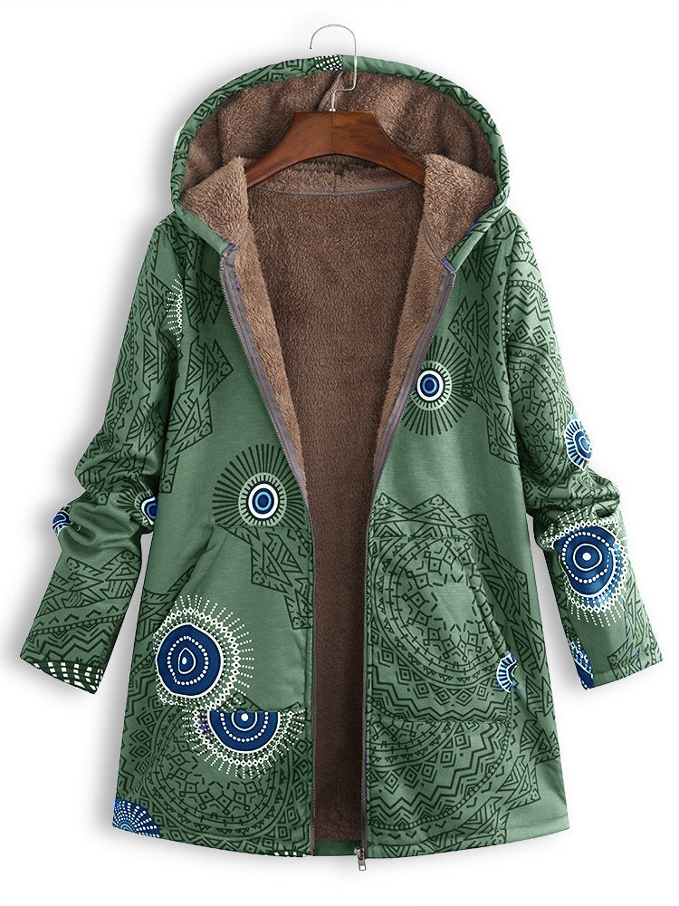 Bettina Storgaard | Hooded jakke med etnisk print og plysfor