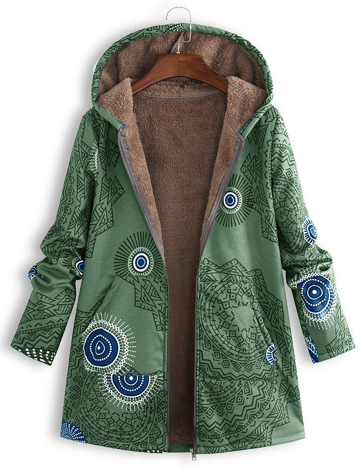 Bettina Storgaard | Hooded jakke med etnisk print og plysfor