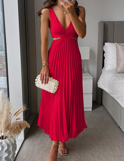 Evangeline Rousseau | Midi-kjole i Champagne med Plisseret Design