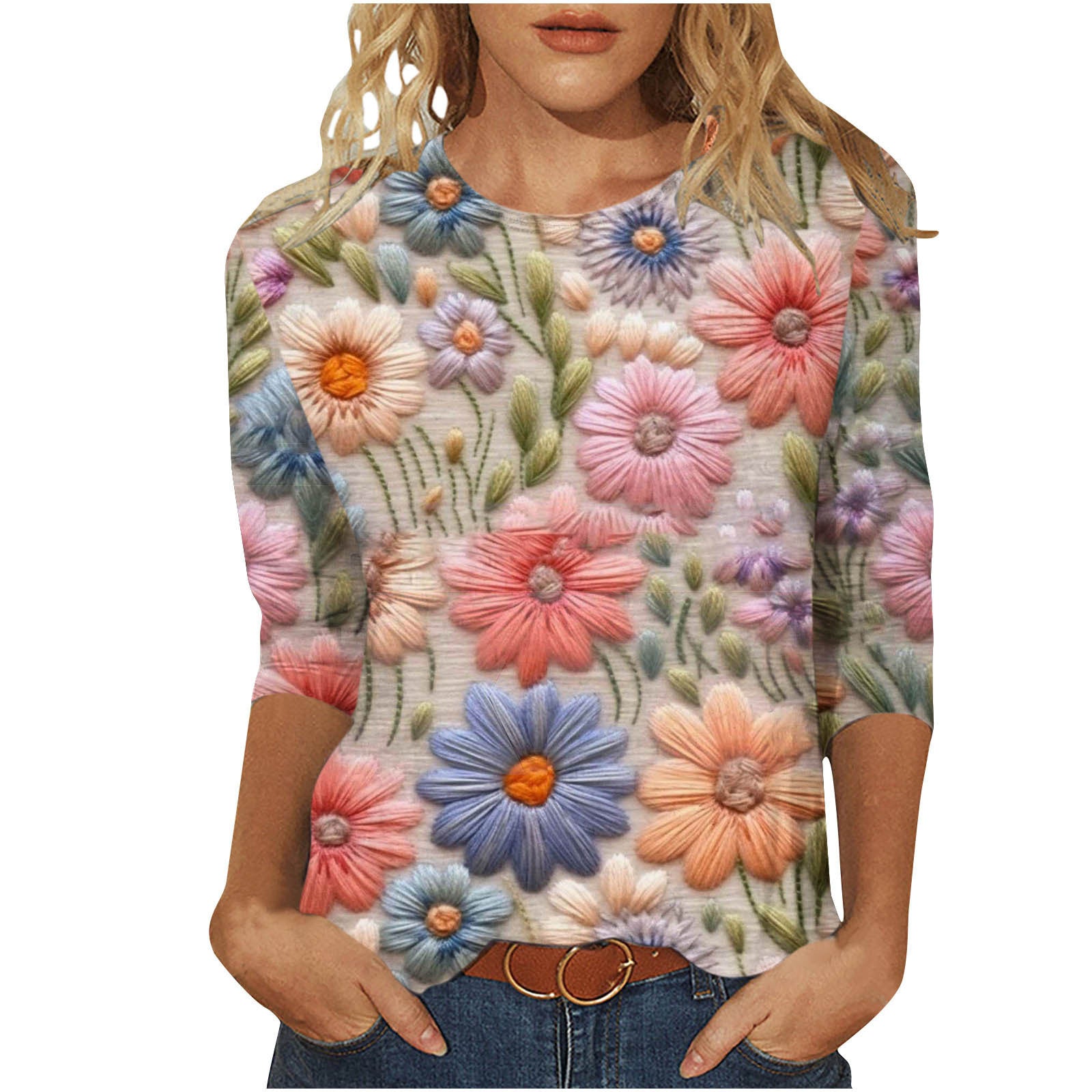 Ditte Kragh | Blomsterprintet T-shirt med 3/4 ærmer