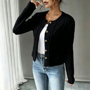 Katja Dam | Navy blue cardigan with buttons and cable knit