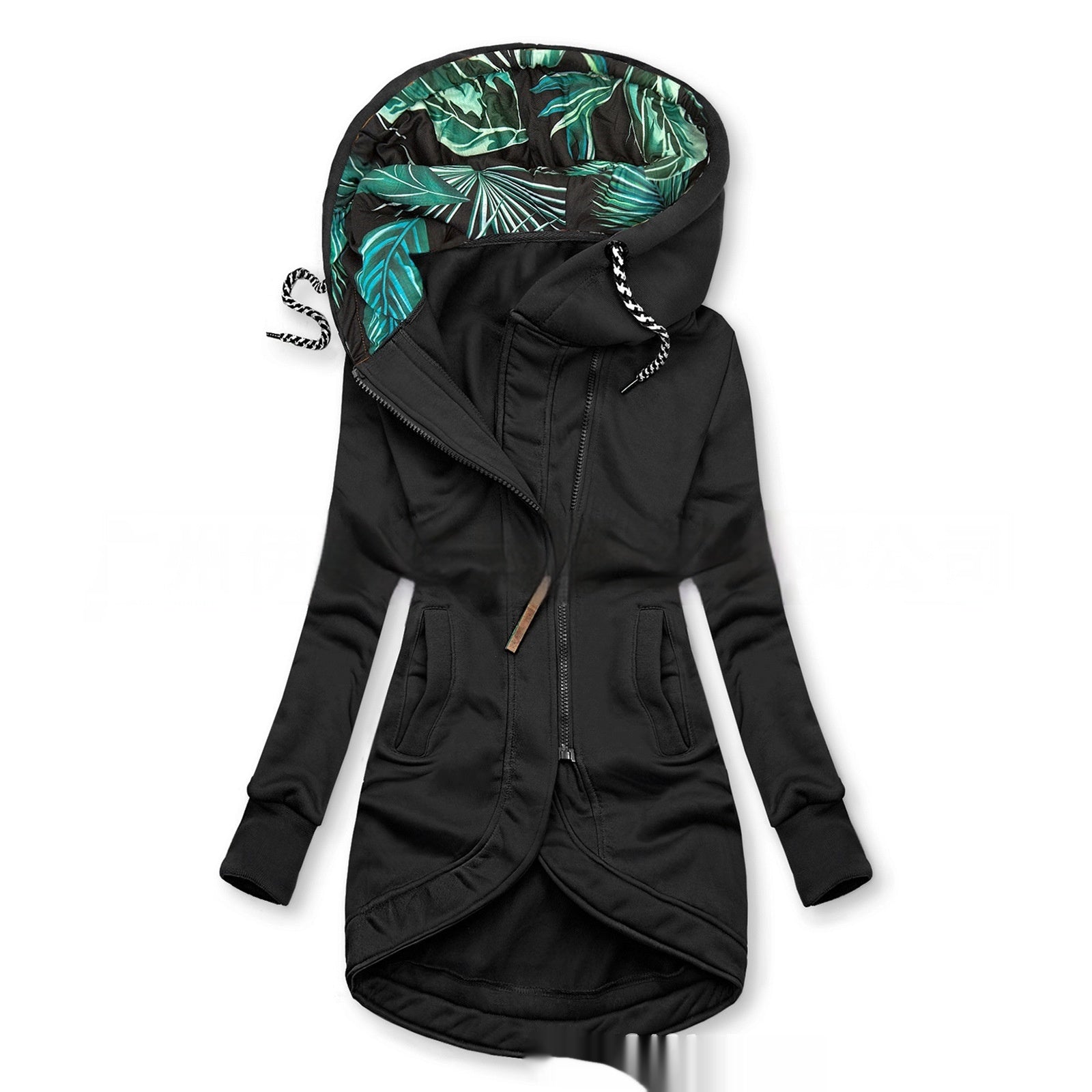 Karen Bruun | Cognac hoodie-jakke med bladprint og lange ærmer