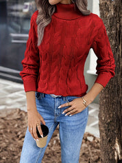 Lise Bonde | Pullover mit Zopfmuster und Rollkragen in Rot