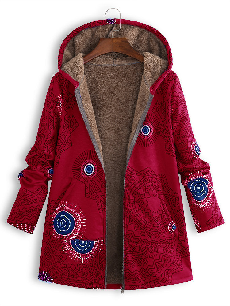 Bettina Storgaard | Hooded jakke med etnisk print og plysfor