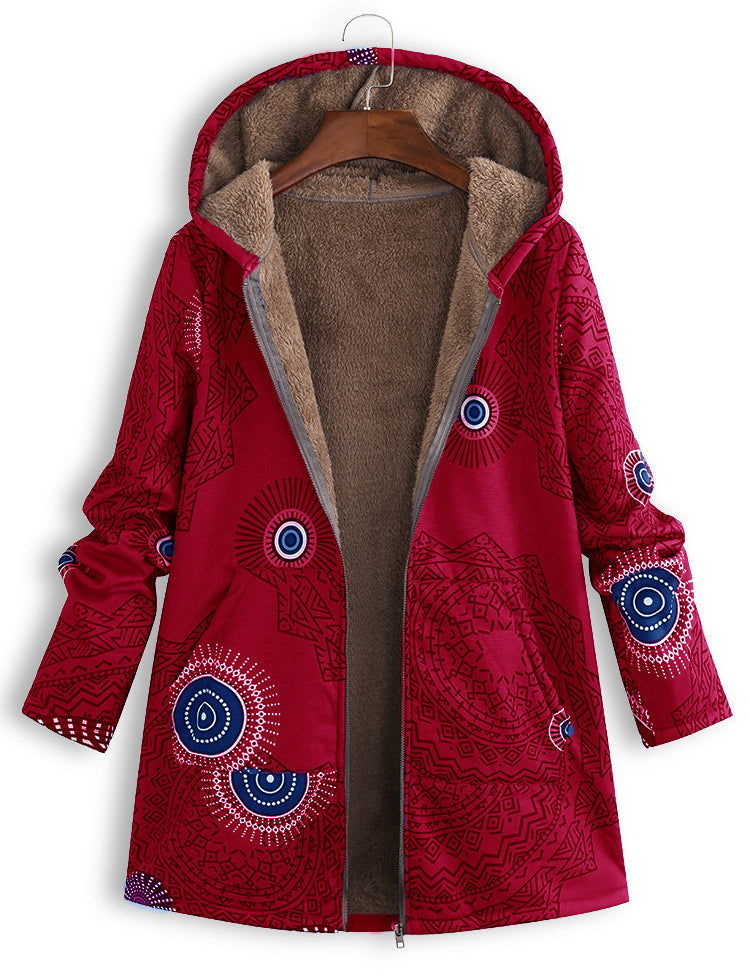 Bettina Storgaard | Hooded jakke med etnisk print og plysfor
