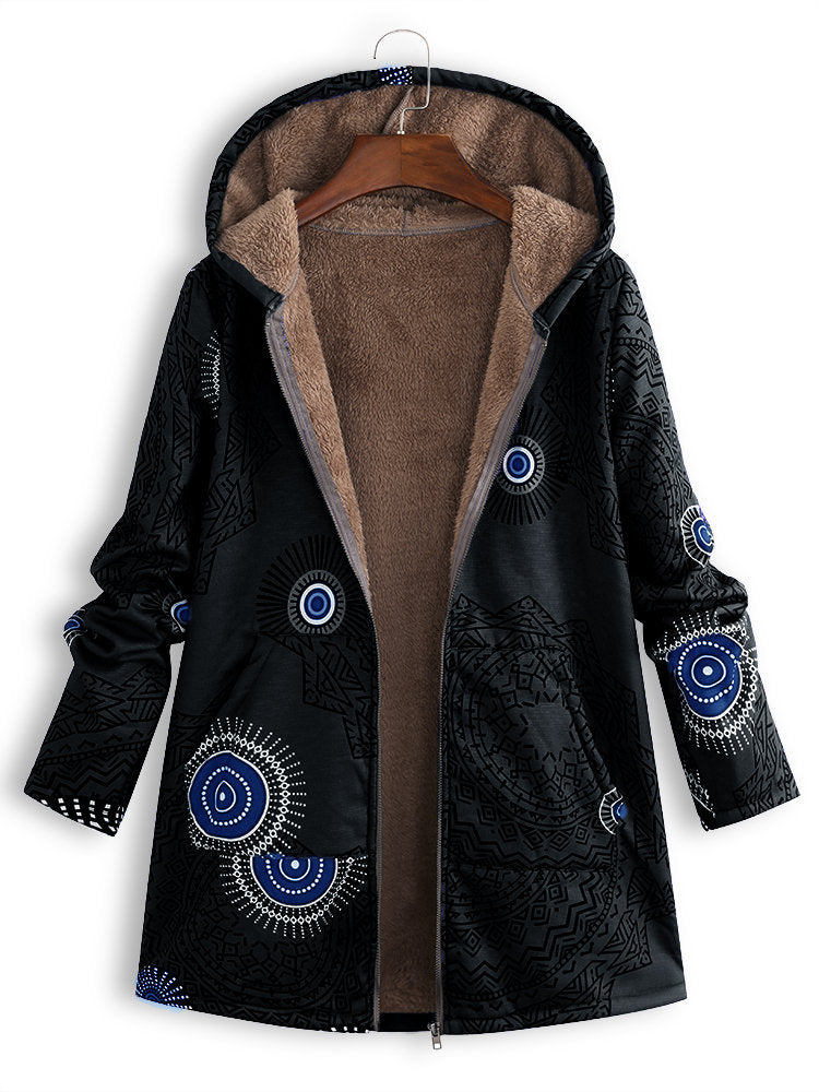 Bettina Storgaard | Hooded jakke med etnisk print og plysfor