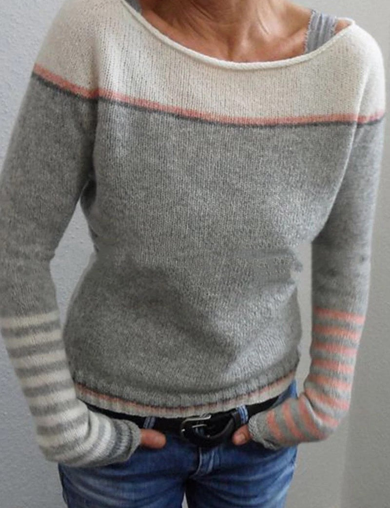 Rikke Skov | Grøn Colorblock Strikbluse med Striber