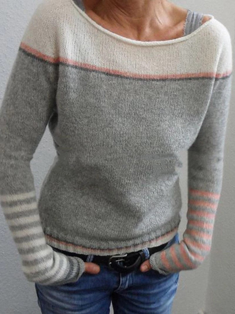 Rikke Skov | Grøn Colorblock Strikbluse med Striber