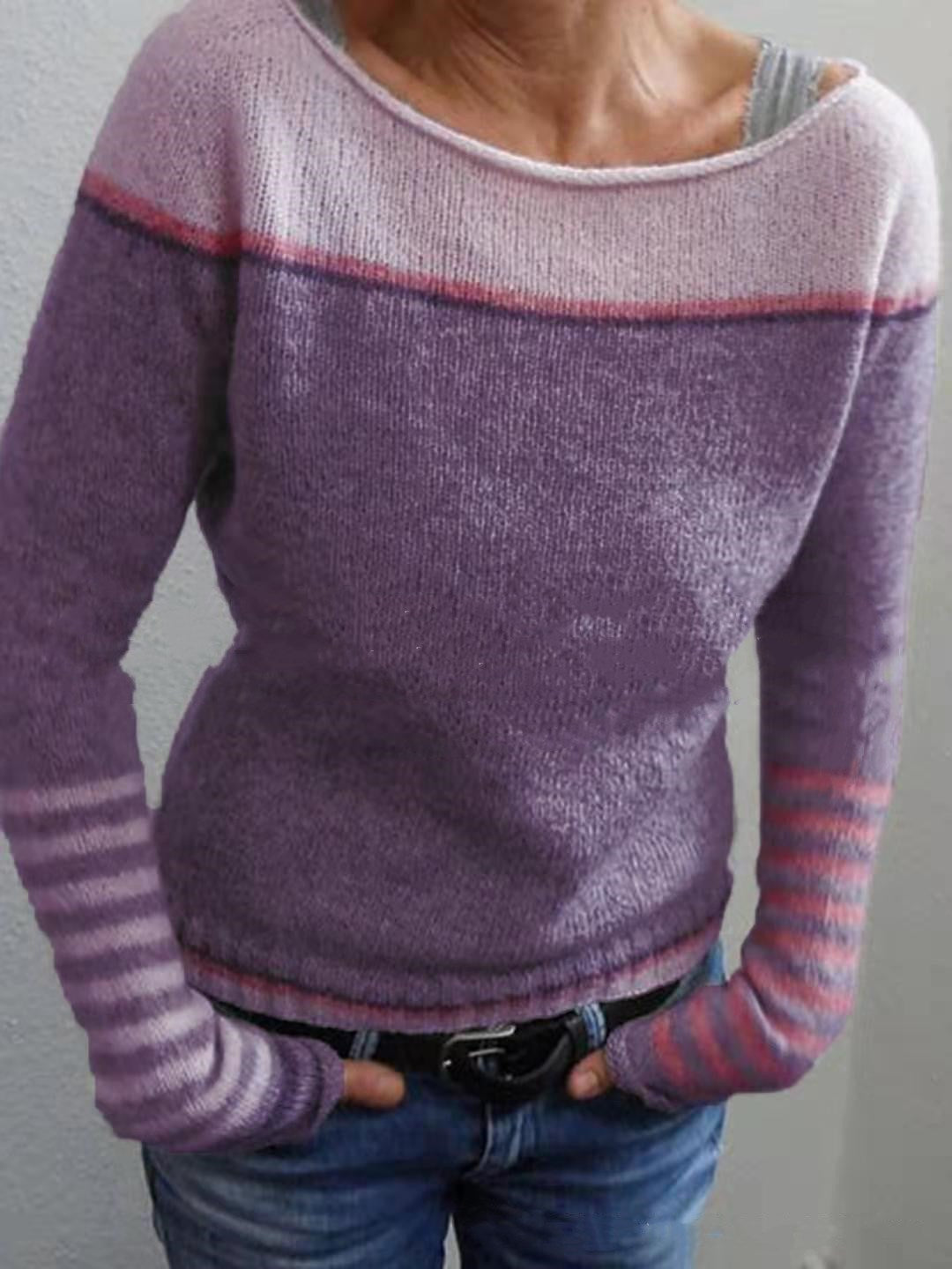 Rikke Skov | Grøn Colorblock Strikbluse med Striber
