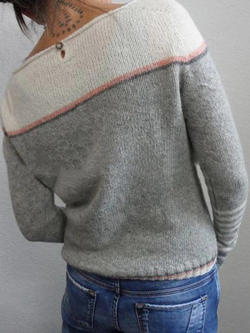 Rikke Skov | Grøn Colorblock Strikbluse med Striber