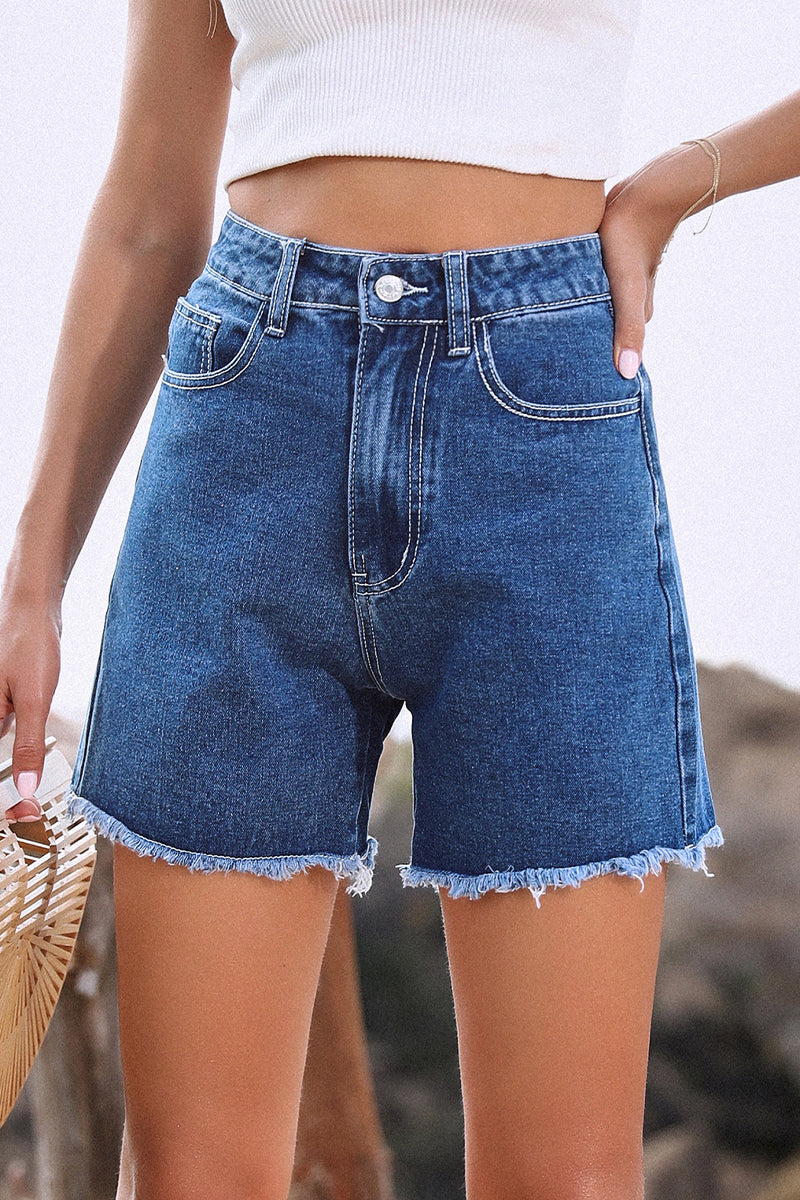 Zara Costello | High-Waist Denim Shorts med Rå Kant