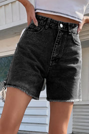 Zara Costello | High-Waist Denim Shorts med Rå Kant