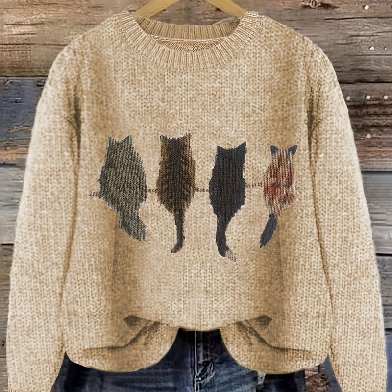 Agnete Lindholm | Grov strikket sweater med kattesilhuetter