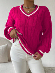 Ophelia Sinclair | Kabelstrik V-hals Pullover med Striber