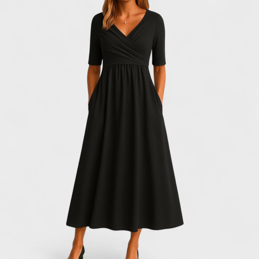 Vivienne Moreau | Midikjole med elegant omslagsdesign til kvinder