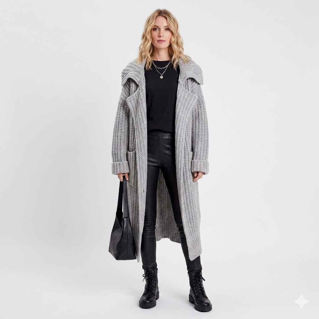 Margherita Ashford | Oversized Cardigan i Beige med Knaplukning og Revers