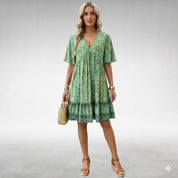 Fiona Castellano | Midi-Boho-Kjole med Paisley Print og V-Hals