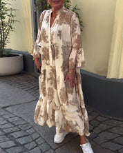Carlotta Sinclair | Maxi-skjortekjole med naturprint og flæseærmer