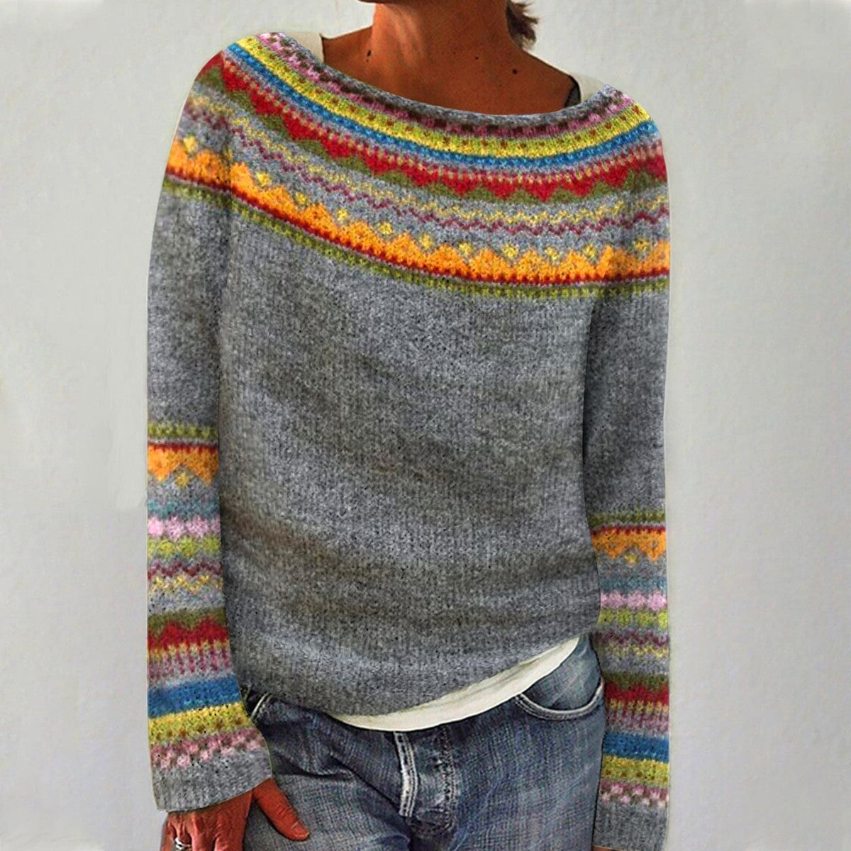 Sienna Moretti | Strikket sweater med farverigt nordisk mønster