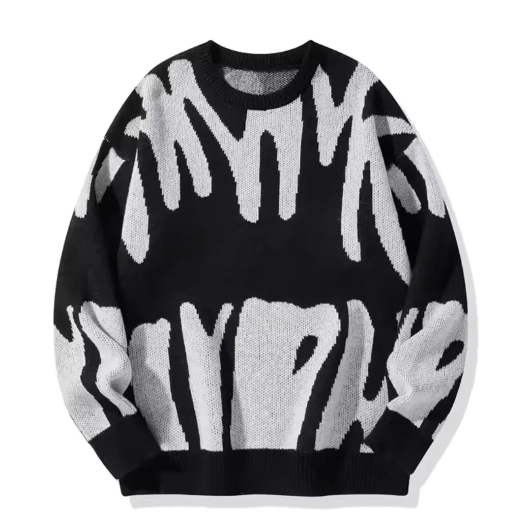 Oskar Lindgren | Oversized Striktrøje med Graffiti-Print