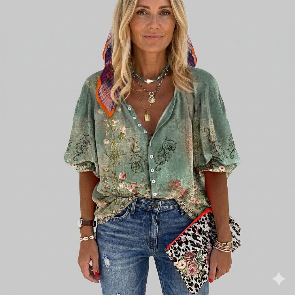 Isadora Montrose | Blomstret Bomulds-Bluse med Vintage Charm