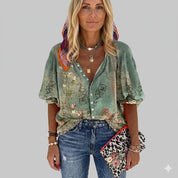 Isadora Montrose | Blomstret Bomulds-Bluse med Vintage Charm