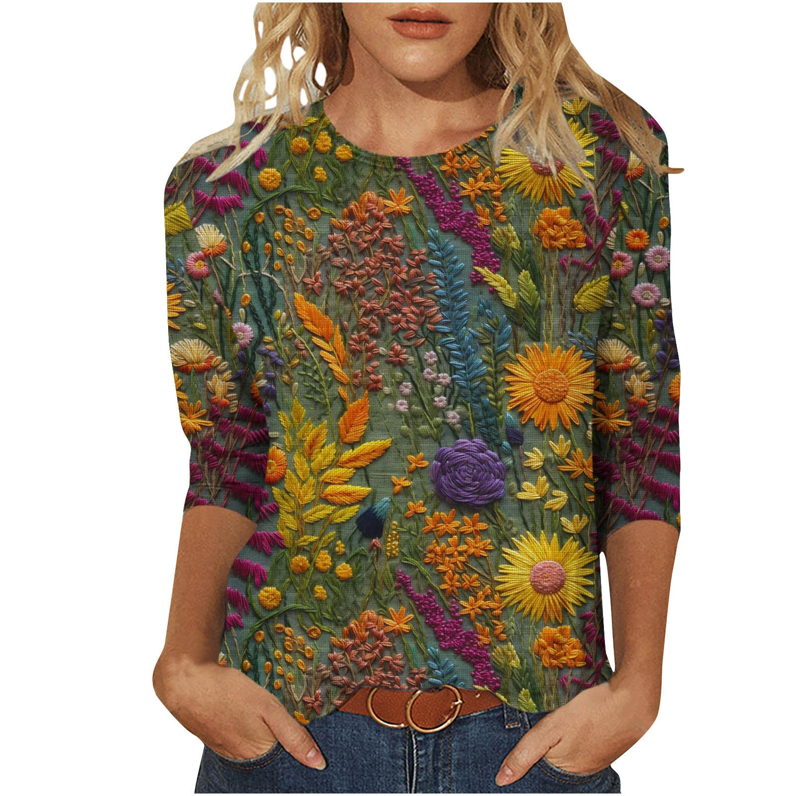 Ditte Kragh | Blomsterprintet T-shirt med 3/4 ærmer