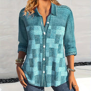 Line Petersen | Bluse i denim-patchwork print til kvinder