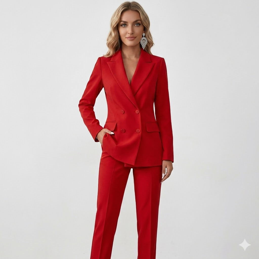Rosalie Ashenberg | Elegante Outfit-Sæt i Rødt med Dobbeltknappet Blazer