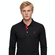 Jesper Holgaard | Langærmet Poloshirt med Røde Kontrastdetaljer