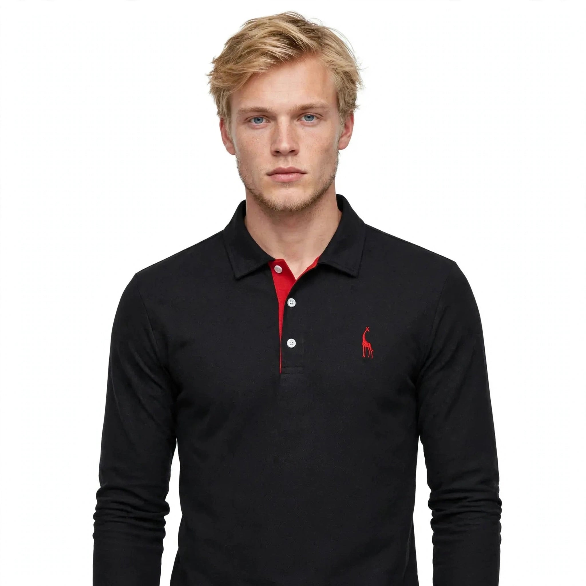 Jesper Holgaard | Langærmet Poloshirt med Røde Kontrastdetaljer