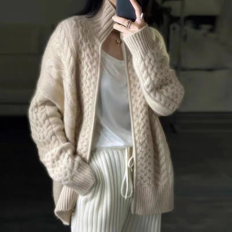 Maja Thomsen | Creamy knit cardigan with a high collar